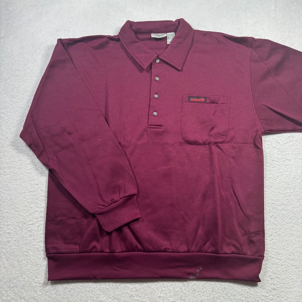 Windbreaker Polo Sweatshirt Mens XL Burgundy NWOT Vintage Long Sleeve Pocket